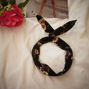 Blue floral wire bunny ear headband hairband